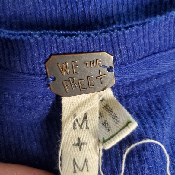 We The Free Blue Boho Hippy Rainbow‎ Thermal Waffle Knit Top Size Medium - Picture 10 of 12